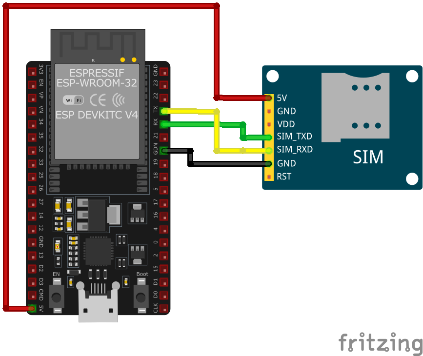 SIM868 GSM/GPRS + GNSS Module wiring with ESP32
