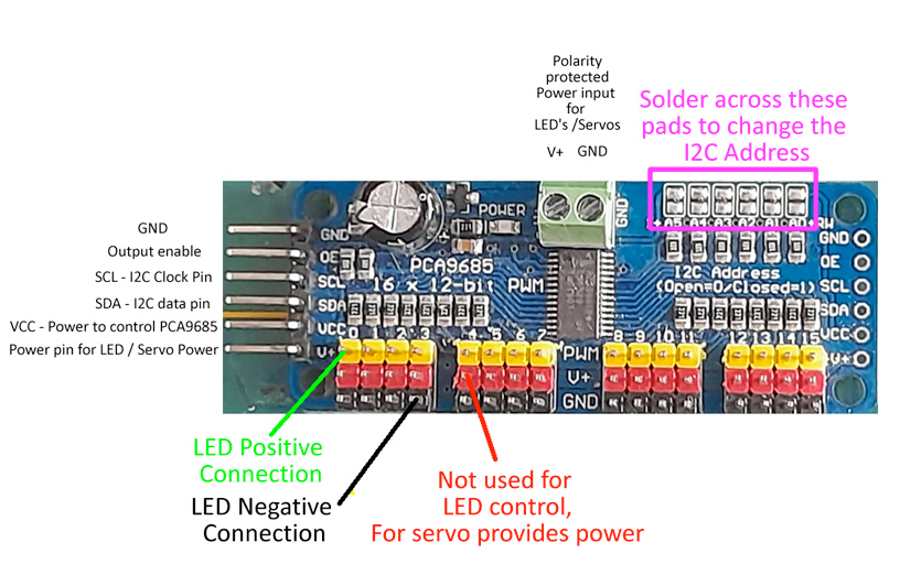 PCA9685 16-Channel 12-bit PWM/Servo Driver pinout