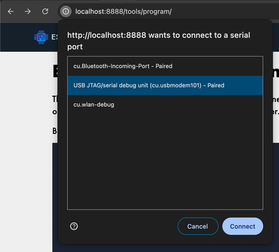 ESPBoards Online Serial Monitor Select Port