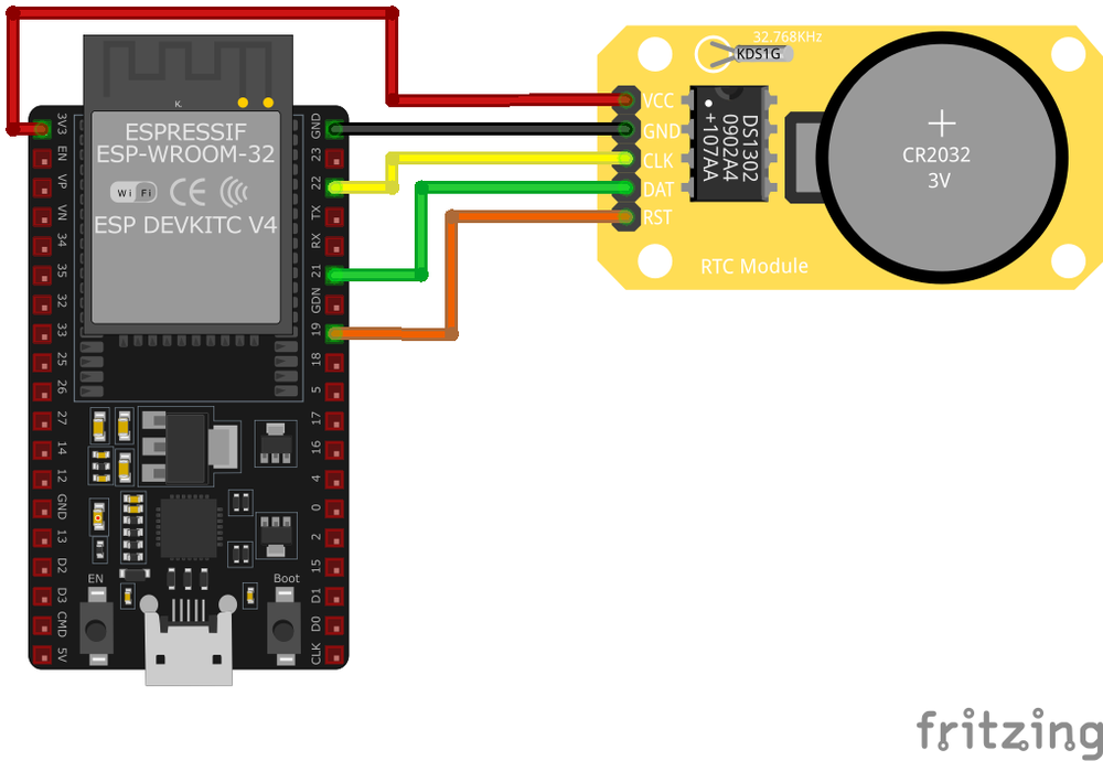 DS1302 Real-Time Clock (RTC) wiring with ESP32