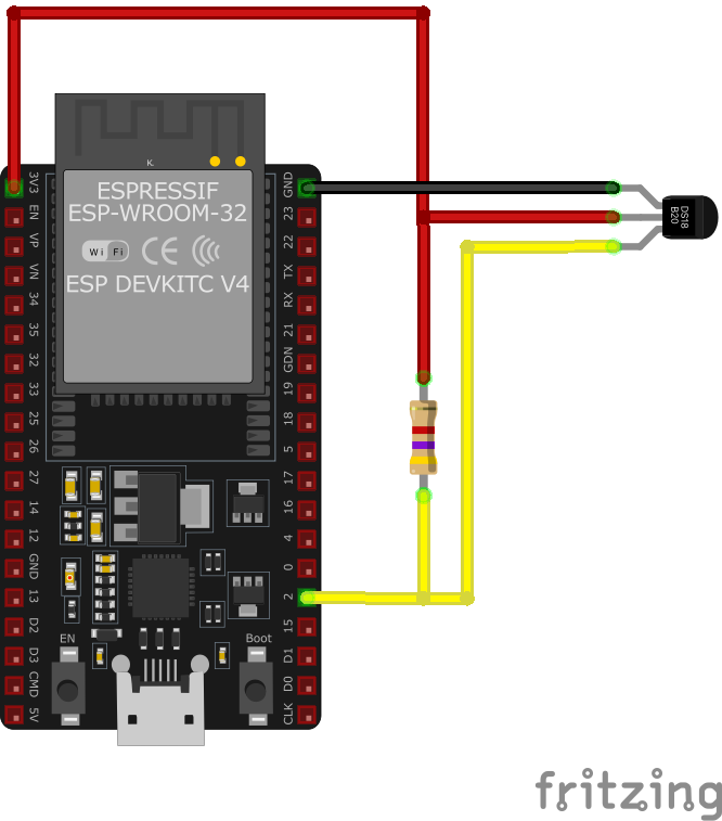 DS18B20 Dallas Temperature Sensor wiring with ESP32